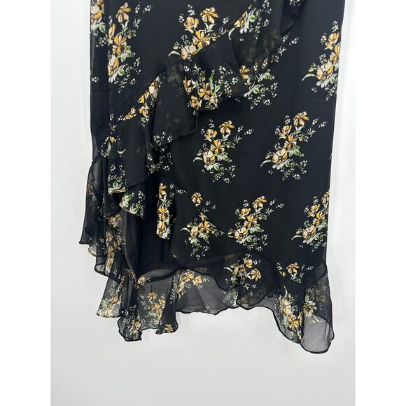 Luna Skies Midi Skirt Women XL Black Floral Ruffle Asymmetrical 90s Y2K Feminine - Picture 3 of 7